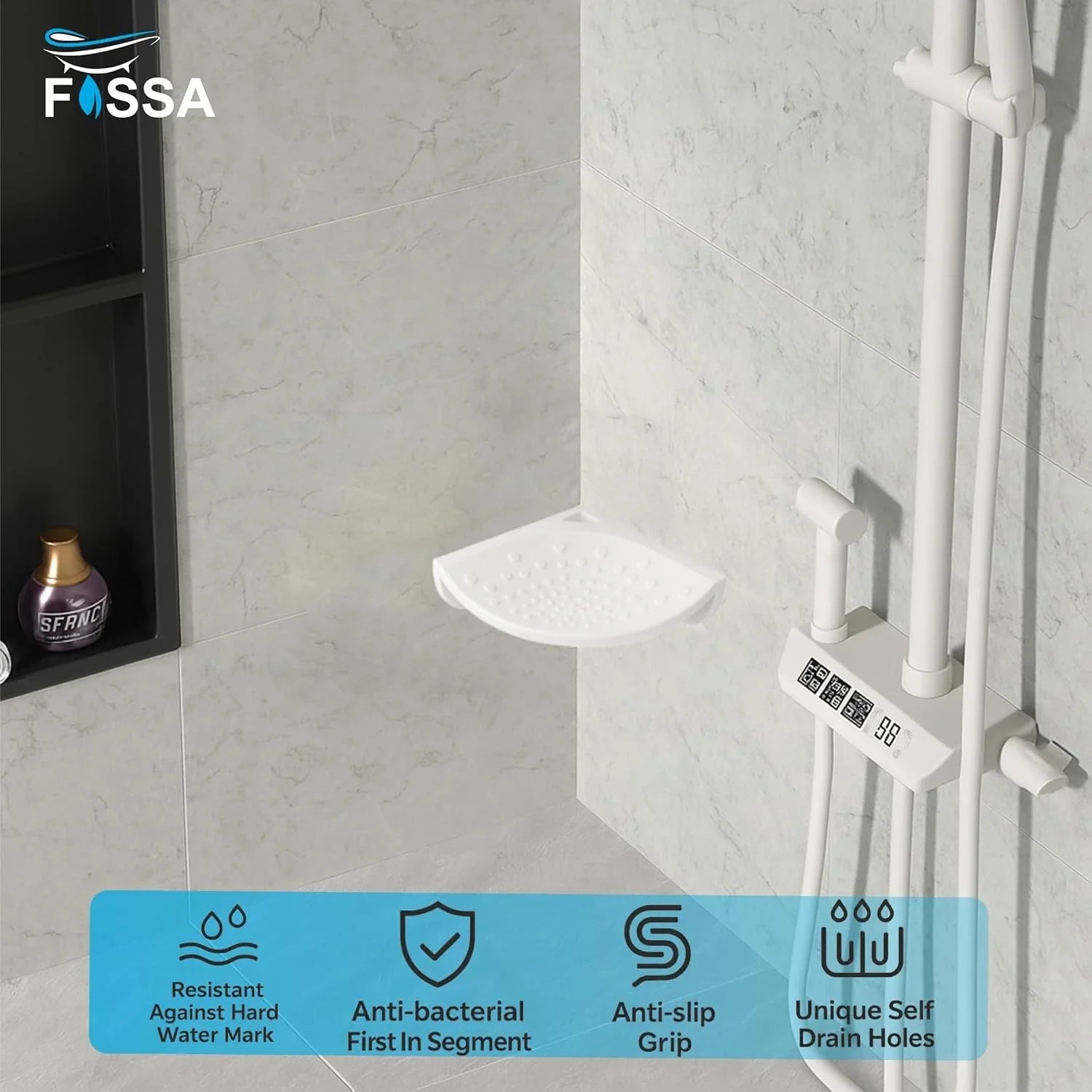 Fossa Classic Ceramic Unbreakable Foot Rest Stand for Smart Bathroom Corner – Adjustable Leg Support, Anti-Slip Foot Stand for Shaving | Foot Rest Stand for Use, White (Glossy Finish) - Fossa Home