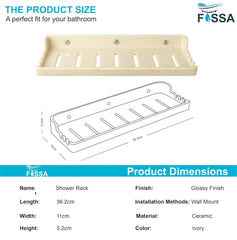 FOSSA Classic Ceramic Wall Mounted Shower Shelf Rack – Anti-Bacterial, Anti-Slip Organizer for Bathroom Storage | Stylish Multi-Soap Shower Holder | Ivory (Glossy Finish) - Fossa Home