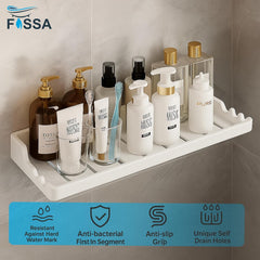 Fossa Classic Ceramic Wall Mounted Shower Shelf Rack – Anti-Slip & Bacteria-Resistant Organizer for Bathroom Storage | Multi-Soap Shower Holder | White (Glossy Finish) - Fossa Home