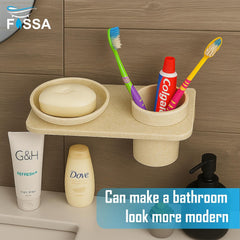 Fossa Classic Ceramic Wall Mounted Soap Dish with Toothbrush Holder – Compact Bathroom, Anti-Bacterial, Rust & Fade Resistant | Modern Soap Holder for Daily Use | Ivory (Glossy Finish) - Fossa Home