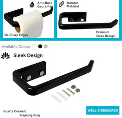 Fossa Classic Unbreakable Wall Mounted Ceramic Napkin Ring & Towel Holder for Bathroom & Kitchen – Space-Saving, Anti-Rust Towel Hanger | Stylish Bathroom Accessory – Black (Glossy Finish) - Fossa Home