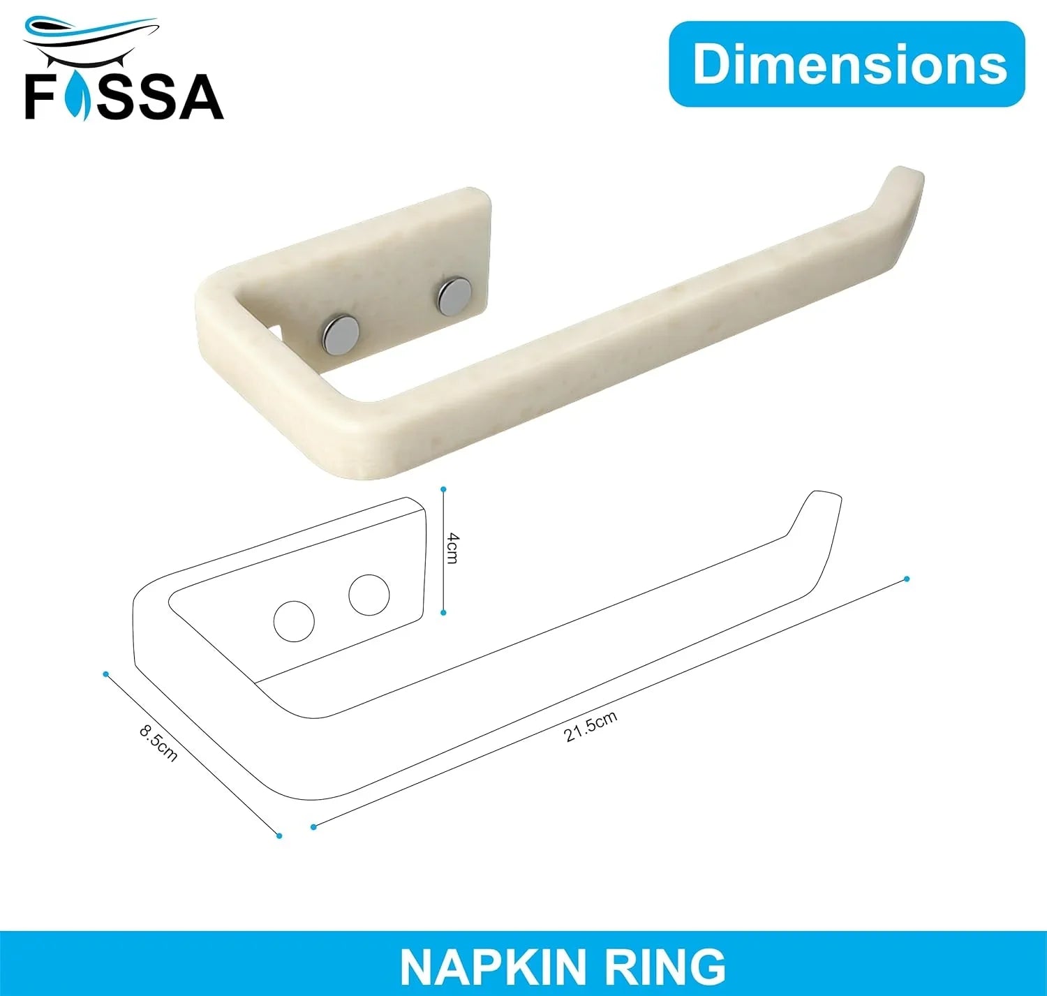 Fossa Classic Unbreakable Wall Mounted Ceramic Napkin Ring & Towel Holder for Bathroom & Kitchen – Space-Saving, Anti-Rust Towel Hanger | Stylish Bathroom Accessory – Ivory (Glossy Finish) - Fossa Home