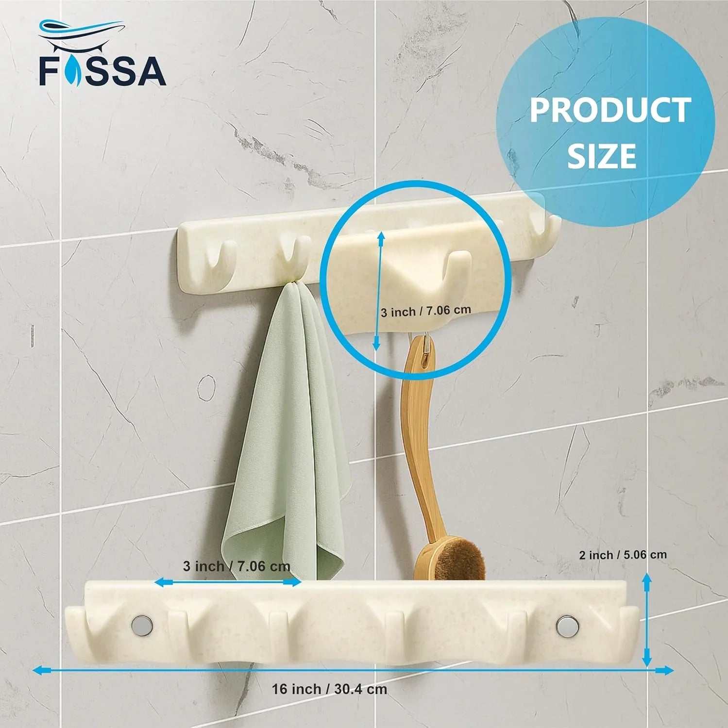 FOSSA Classy Ceramic Cloth Hanger – Stylish Wall Mounted Hook Rack with 6 Curved Hooks for Bathroom & Living Spaces (Cream) - Fossa Home