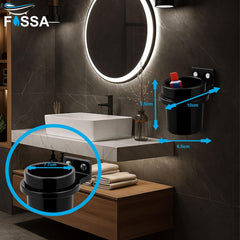 Fossa Classy Quartz Ceramic Brush Holder – Wall Mounted Round Brush Stand for Bathroom | Standing Toothbrush Holder, Scratch-Resistant | Black Glossy Finish (Black) - Fossa Home