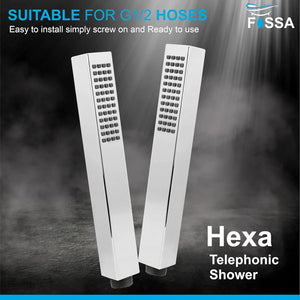 Fossa Hexa Square ABS Hand-Held Shower with 1.5 Mtr Hose Pipe and Wall Hook for Bathroom, High Pressure Shower Set Chrome Finish (Hand Shower Set) - Fossa Home
