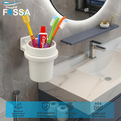 Fossa Quartz Ceramic Brush Holder – Wall Mounted Round Brush Stand for Bathroom | Anti-Bacterial, Anti-Slip Grip, Hard Water Stain Resistant | White (Glossy Finish) - Fossa Home