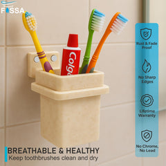 Fossa Classy Quartz Ceramic Brush Holder – Wall Mounted Round Brush Stand for Bathroom | Standing Toothbrush Holder, Scratch-Resistant | Ivory (Glossy Finish) - Fossa Home