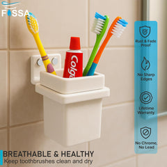 Fossa Square Brush Holder – Wall Mounted Ceramic Toothbrush Stand for Bathroom | Standing Toothbrush Holder, Scratch Resistant | White (Glossy Finish) - Fossa Home