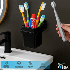 Fossa Square Brush Holder – Wall Mounted Toothbrush Stand for Bathroom | Standing Toothbrush Holder, Scratch Resistant, Durable Grip | Black (Glossy Finish) - Fossa Home