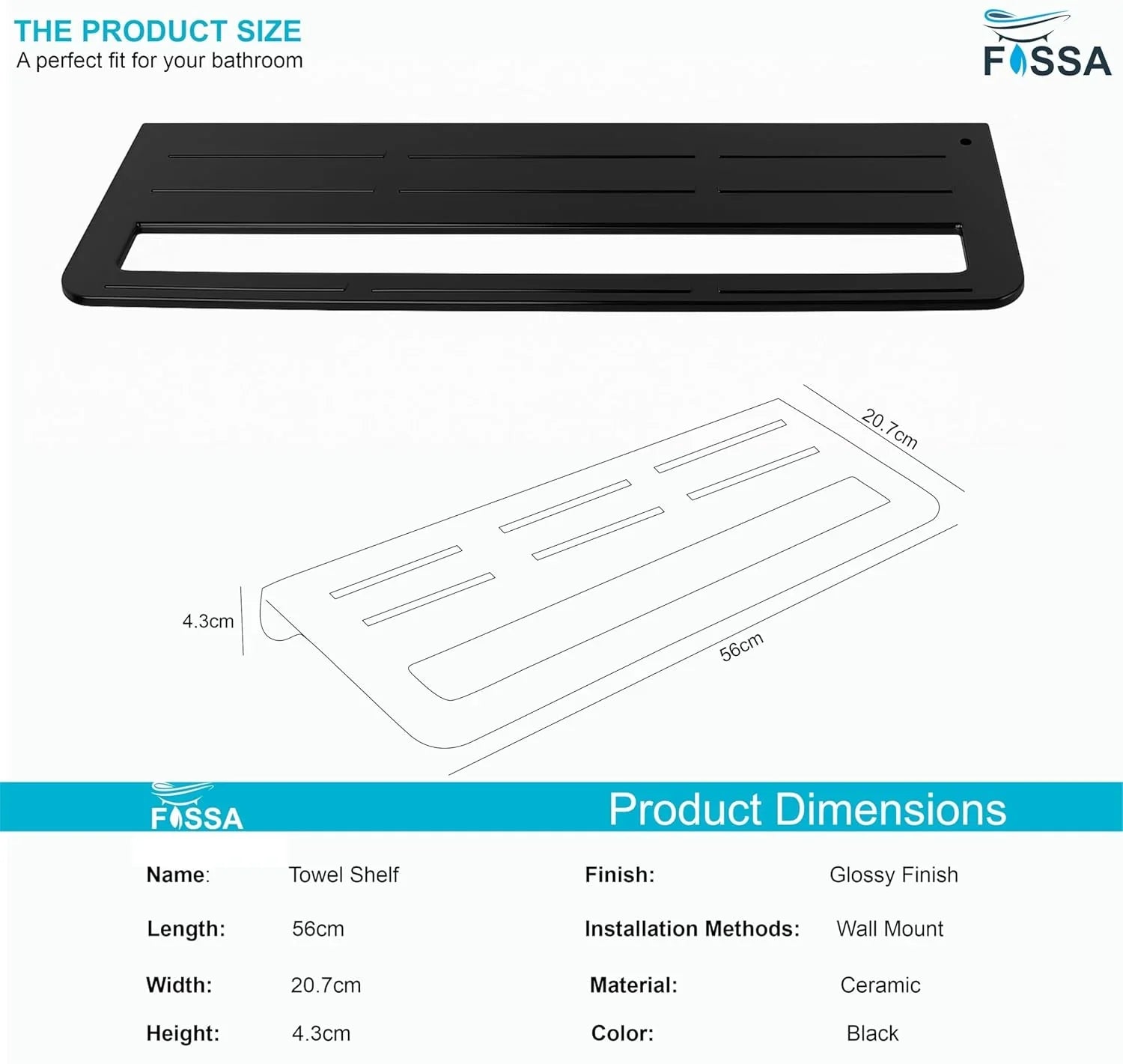 Towel Rack with Towel Holder Towel Hanger for Bathroom Napkin Stand for Bathroom Accessories Wall-Mount Towel Holder Glossy Finish (Black) - Fossa Home