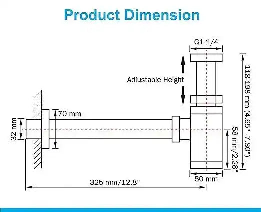 Fossa Steel Bottle Trap for Wash basins | Bottle Trap With Wall Flange and 12 Inches Pipe | Chrome Finish SBT-101 - Fossa Home