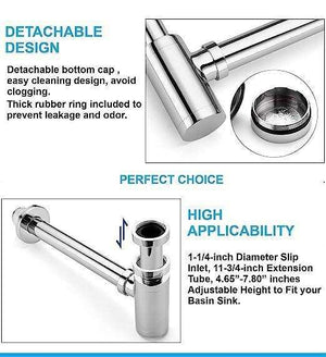 Fossa Steel Bottle Trap for Wash basins | Bottle Trap With Wall Flange and 12 Inches Pipe | Chrome Finish SBT-101 - Fossa Home