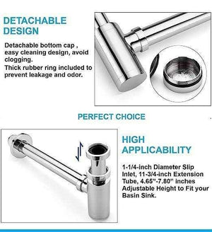 12 inch Stainless Steel Silver Bottle Trap with Flange - Fossa Home