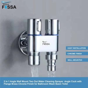 Fossa Brass 2 in 1 Angle Wall Mount Two Out Water Cleaning Sprayer Angle cock with Flange Chrome Finish for Bathroom Wash Basin Toilet (Silver) (Compact | Pack of 2) - Fossa Home