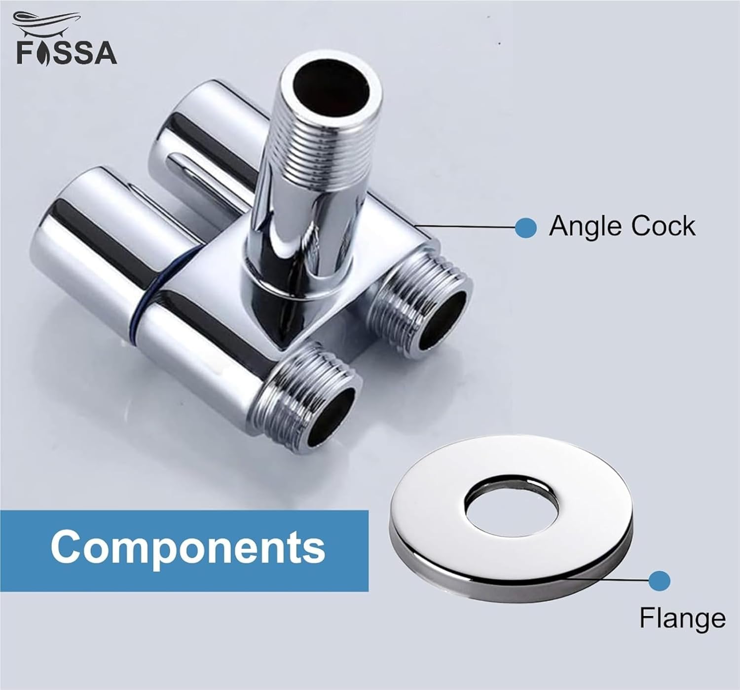 Fossa Brass 2 in 1 Angle Wall Mount Two Out Water Cleaning Sprayer Angle cock with Flange Chrome Finish for Bathroom Wash Basin Toilet (Silver) (Compact | Pack of 2) - Fossa Home