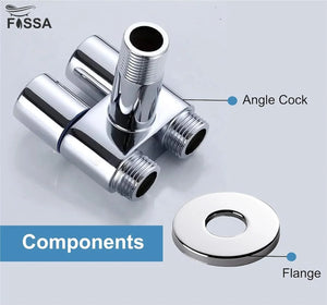 Fossa Brass 2 in 1 Angle Wall Mount Two Out Water Cleaning Sprayer Angle cock with Flange Chrome Finish for Bathroom Wash Basin Toilet (Silver) (Compact | Pack of 2) - Fossa Home