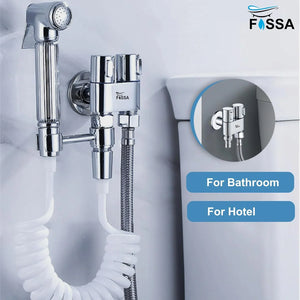 Fossa Brass 2 in 1 Angle Wall Mount Two Out Water Cleaning Sprayer Angle cock with Flange Chrome Finish for Bathroom Wash Basin Toilet (Silver) (Compact | Pack of 2) - Fossa Home