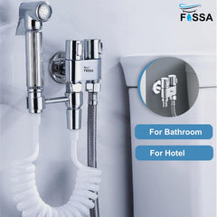 Fossa Brass 2 in 1 Angle Wall Mount Two Out Water Cleaning Sprayer Angle cock with Flange Chrome Finish for Bathroom Wash Basin Toilet (Silver) (Compact | Pack of 2) - Fossa Home