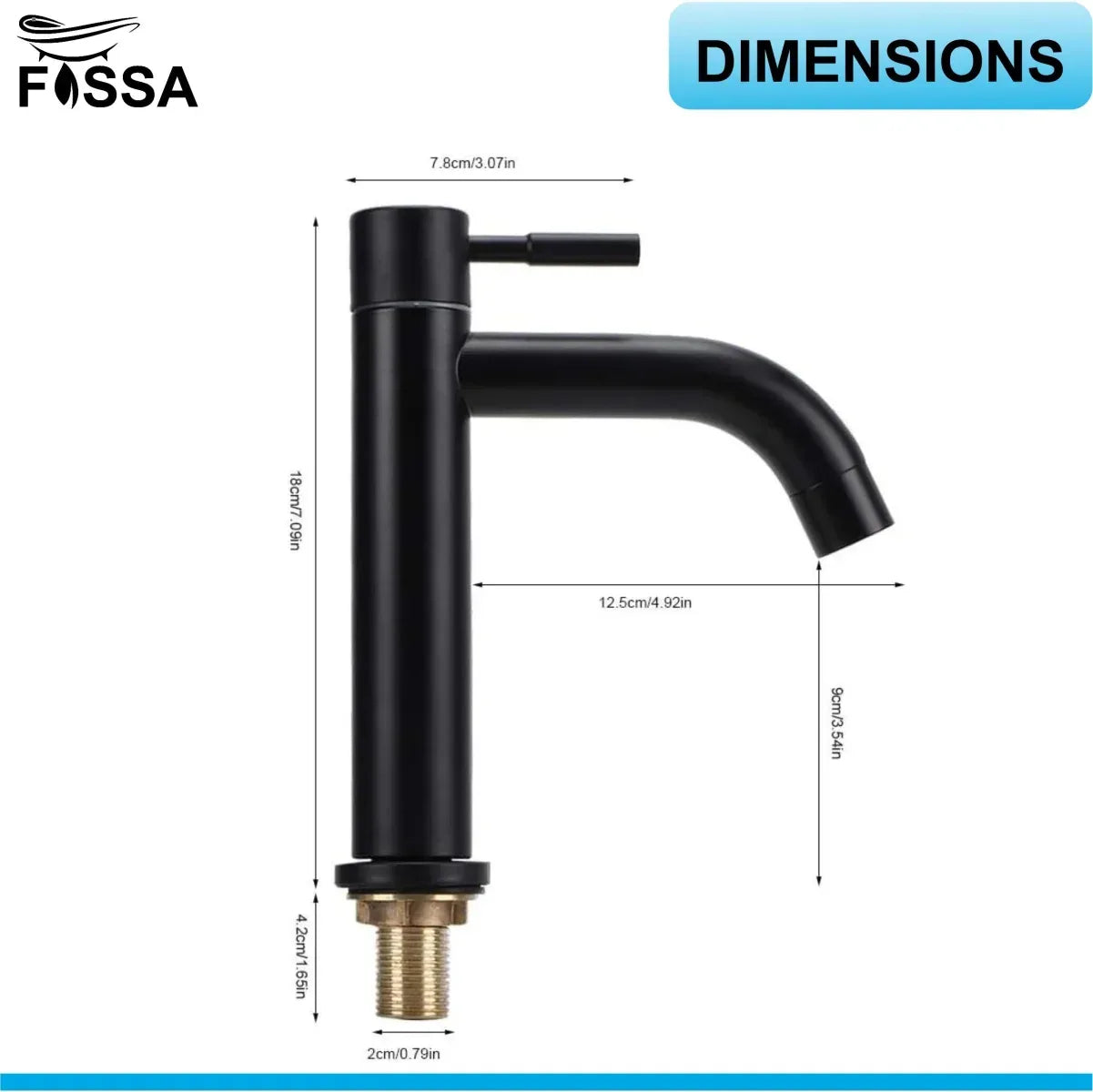 Fossa kubix 9" Inch Pillar Cock Tap Faucet for Wash Basin Water Wash Basin SS-304 Pillar Tap with Black Matte Finish for Bathroom,Washbasin,Deck Mount,Table Mount - Fossa Home
