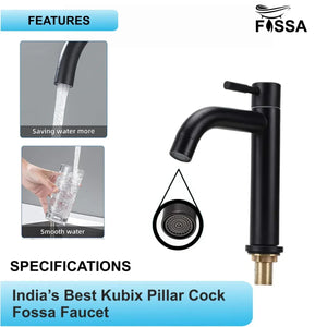 Fossa kubix 9" Inch Pillar Cock Tap Faucet for Wash Basin Water Wash Basin SS-304 Pillar Tap with Black Matte Finish for Bathroom,Washbasin,Deck Mount,Table Mount - Fossa Home