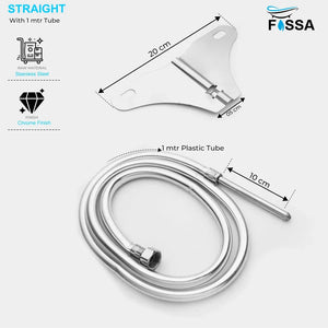Fossa Stainless Steel Straight Jet Spray with Heavy PVC Hose Pipe 1 Meter for Toilet | Built - in Installation Type Toilet Seat/Commode Spray - Rust - Free, Durable - Fossa Home