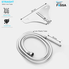Fossa Stainless Steel Straight Jet Spray with Heavy PVC Hose Pipe 1 Meter for Toilet | Built - in Installation Type Toilet Seat/Commode Spray - Rust - Free, Durable - Fossa Home