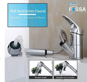 Brass Extendible Spray Kitchen Tap 360° Swivel Sink Mixer Tap Chrome - Fossa Home