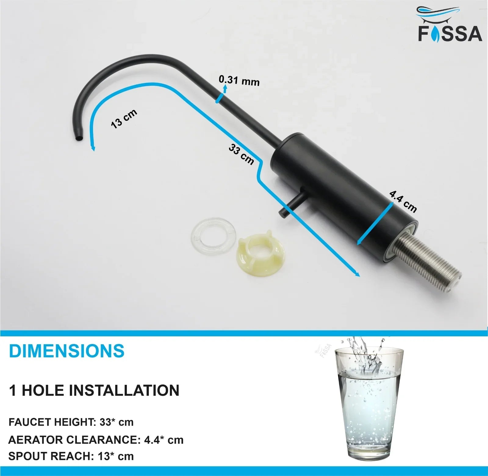 Fossa Opera J Bend RO Tap Kitchen Water Filter Faucet, 100% Lead-Free Drinking Water Faucet Stainless Steel Brushed Nickel Finish (Black) - Fossa Home