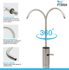 Fossa Opera J Bend RO Tap Kitchen Water Filter Faucet, 100% Lead-Free Drinking Water Faucet Stainless Steel Brushed Nickel Finish (Silver) - Fossa Home