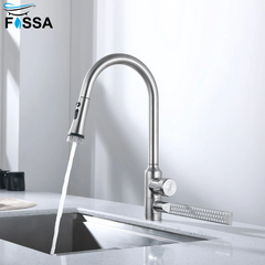 Fossa Integrated Waterfall Faucet Taps in-Built Shower Hot & Cold Water Supply and Pull-Out Faucet Taps 3 Way Multifunction Oprating Silver Fossa Home