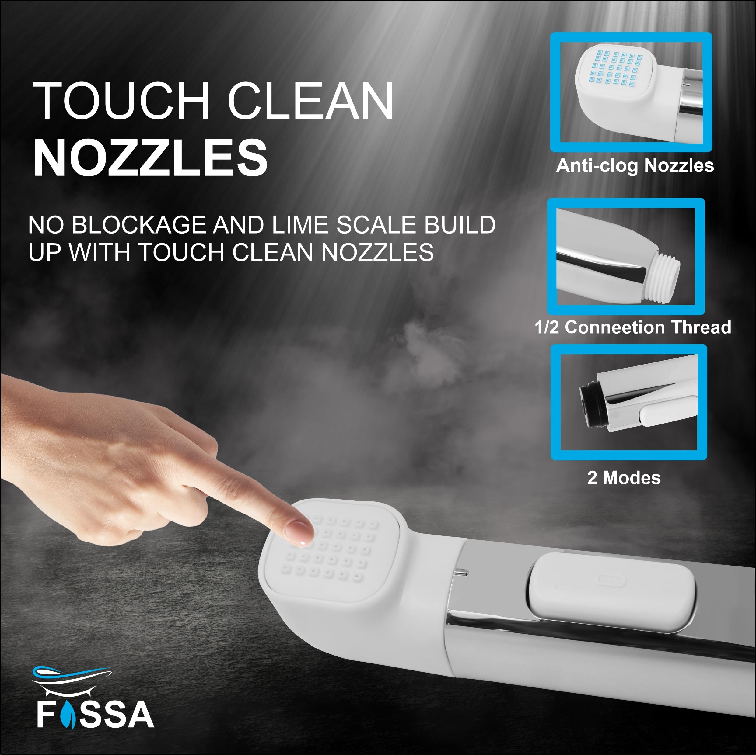 Fossa Krave ABS Dual Function Health Faucet with Stainless Steel 1 Meter Flexible Hose Pipe and Wall Hook, Jet Spray for Toilet Chrome Finish (White) - Fossa Home