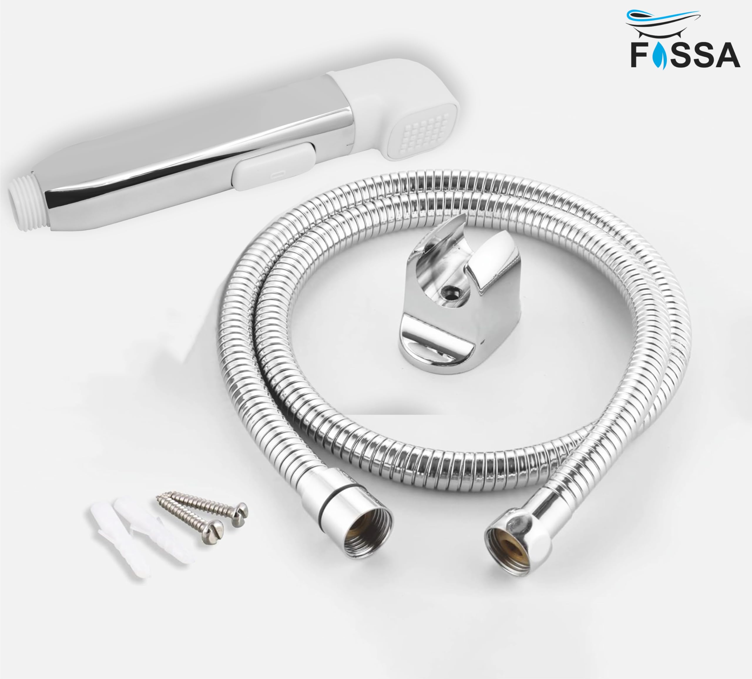 Fossa Krave ABS Dual Function Health Faucet with Stainless Steel 1 Meter Flexible Hose Pipe and Wall Hook, Jet Spray for Toilet Chrome Finish (White) - Fossa Home