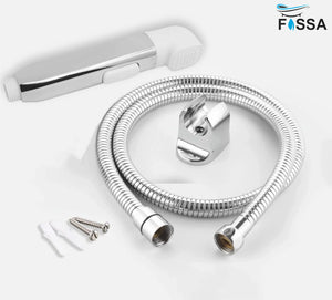 Fossa Krave ABS Dual Function Health Faucet with Stainless Steel 1 Meter Flexible Hose Pipe and Wall Hook, Jet Spray for Toilet Chrome Finish (White) - Fossa Home