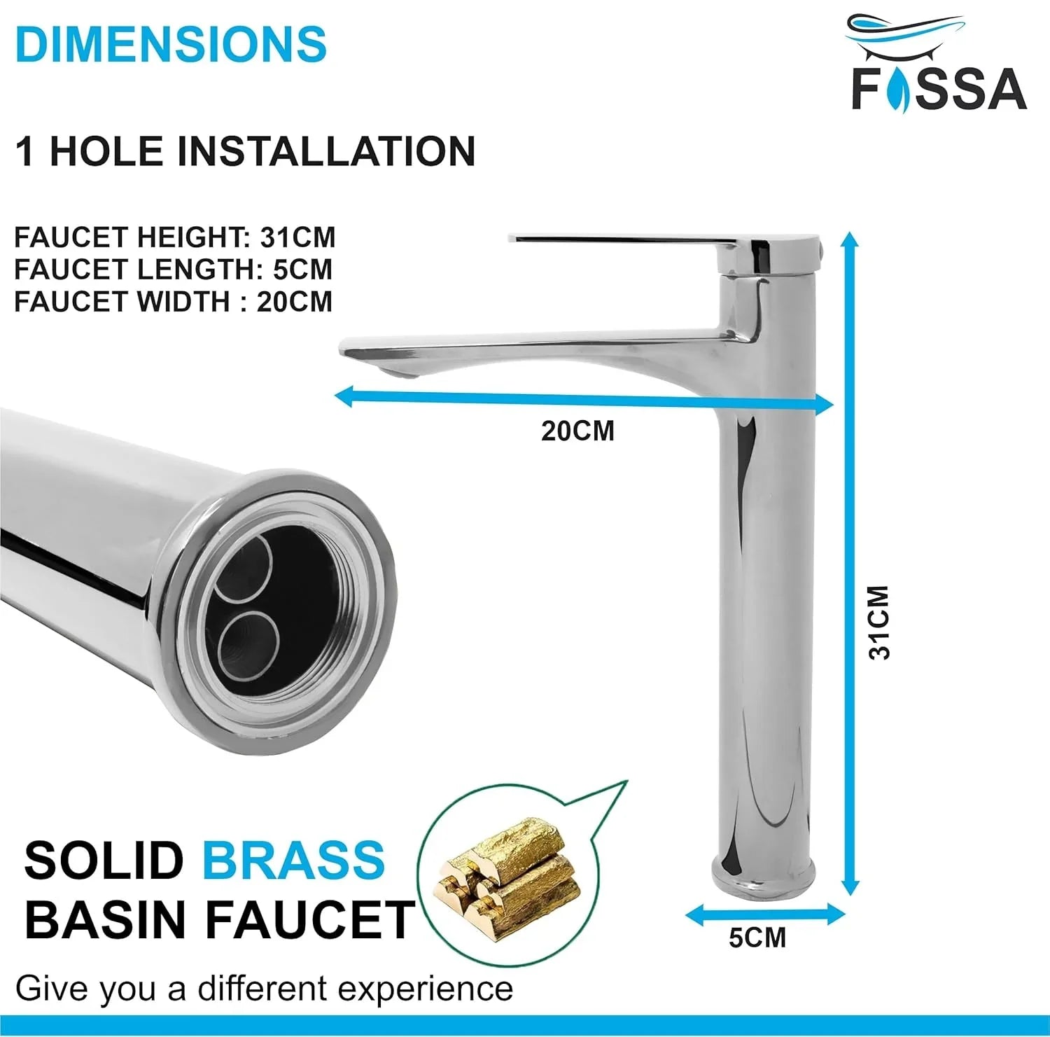 Fossa Olive Extended Body Brass Bathroom Sink Wash Basin Mixer Tap Single Handle Hot & Cold Lavatory Sink Faucet for Living Room & Bathrooms (Chrome) - Fossa Home