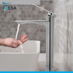 Fossa Olive Extended Body Brass Bathroom Sink Wash Basin Mixer Tap Single Handle Hot & Cold Lavatory Sink Faucet for Living Room & Bathrooms (Chrome) - Fossa Home