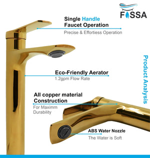 Olive Extended Body Brass Wash Basin Mixer Tap (Gold) - Fossa Home