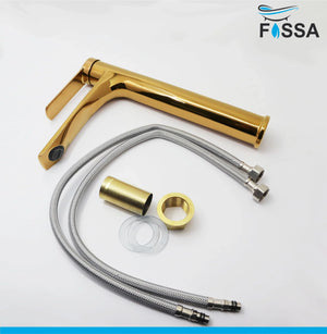 Fossa Olive Extended Body Brass Bathroom Sink Wash Basin Mixer Tap Single Handle Hot & Cold Lavatory Sink Faucet for Living Room & Bathrooms (Gold) - Fossa Home