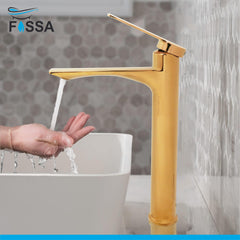 Fossa Olive Extended Body Brass Bathroom Sink Wash Basin Mixer Tap Single Handle Hot & Cold Lavatory Sink Faucet for Living Room & Bathrooms (Gold) - Fossa Home