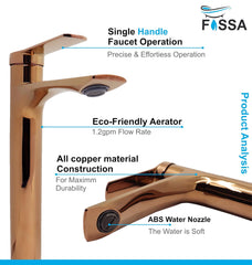 Fossa Olive Extended Body Brass Bathroom Sink Wash Basin Mixer Tap Single Handle Hot & Cold Lavatory Sink Faucet for Living Room & Bathrooms (Rose Gold) - Fossa Home