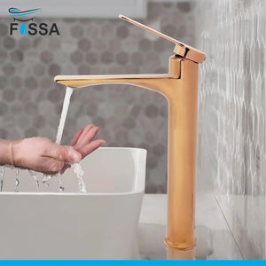 Fossa Olive Extended Body Brass Bathroom Sink Wash Basin Mixer Tap Single Handle Hot & Cold Lavatory Sink Faucet for Living Room & Bathrooms (Rose Gold) - Fossa Home