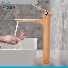 Fossa Olive Extended Body Brass Bathroom Sink Wash Basin Mixer Tap Single Handle Hot & Cold Lavatory Sink Faucet for Living Room & Bathrooms (Rose Gold) - Fossa Home