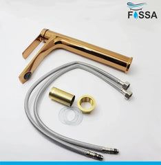 Fossa Olive Extended Body Brass Bathroom Sink Wash Basin Mixer Tap Single Handle Hot & Cold Lavatory Sink Faucet for Living Room & Bathrooms (Rose Gold) - Fossa Home