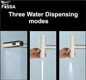 Fossa Pull-Out Kitchen Faucet, Stainless Steel Sink Faucet, Single Lever Rainfall Waterfall Faucet for Sinks, (Silver) Fossa Home