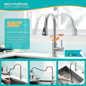 Fossa Pull-Out Kitchen Tap 360° Swivel Range Sink Mixer Tap Single Lever Mixer Tap for Kitchen Sink ( Light Weight) Fossa Home