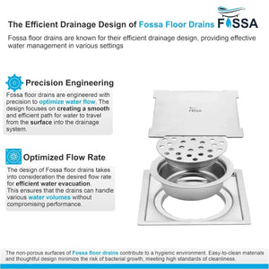Flair Floor Drain (5 x 5 Inches) Premium Stainlees Steel - Fossa Home