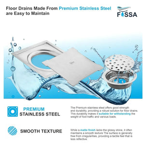 Flair Floor Drain (5 x 5 Inches) Premium Stainlees Steel - Fossa Home
