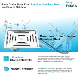 Maze Floor Drain (5 x 5 Inches) Premium Stainlees Steel - Fossa Home