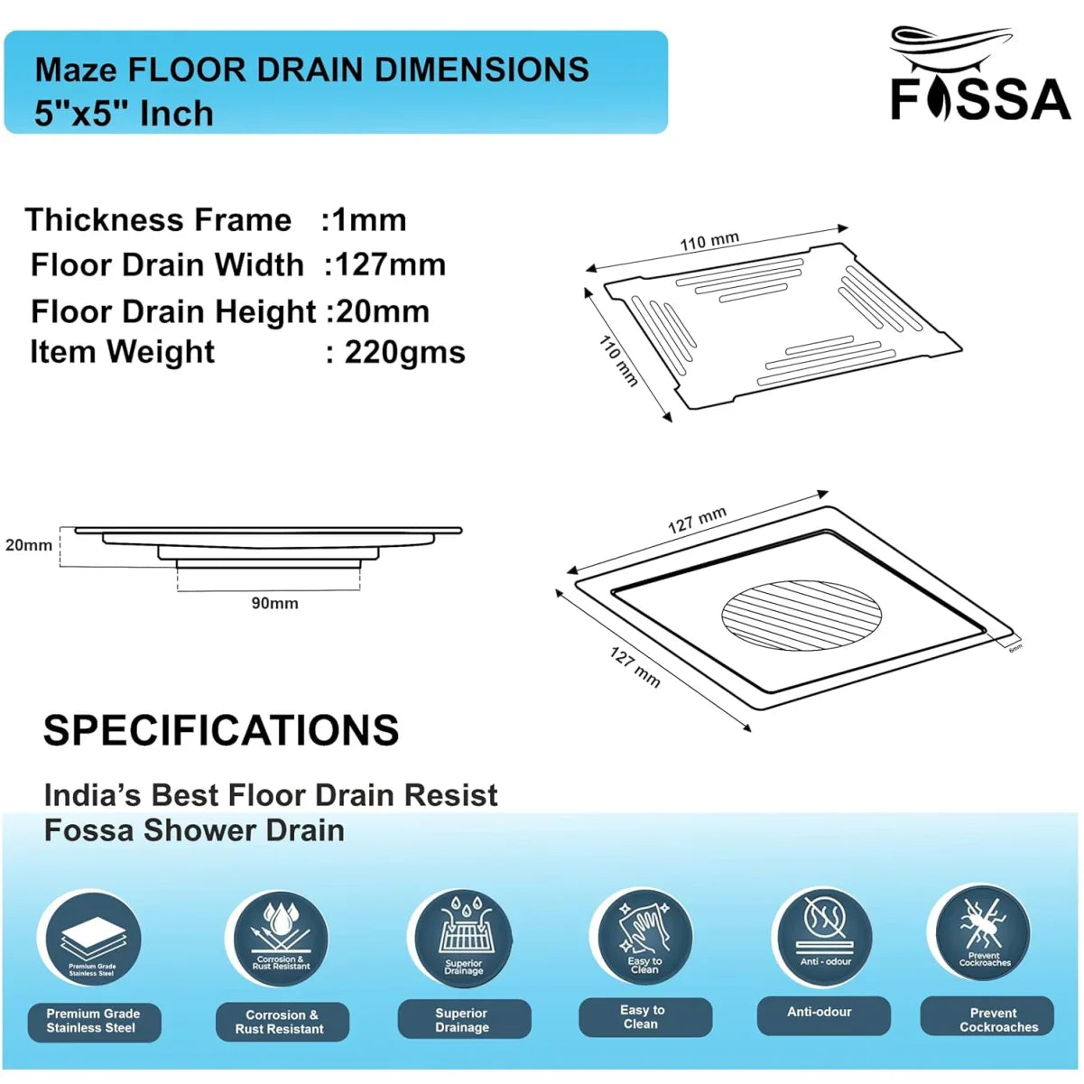 Dimension Floor Drain for bathroom kitchen