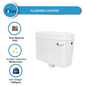 Fossa Flushing Cistern (9 Ltr) Capacity Side Handle Flush Tank White - Fossa Home