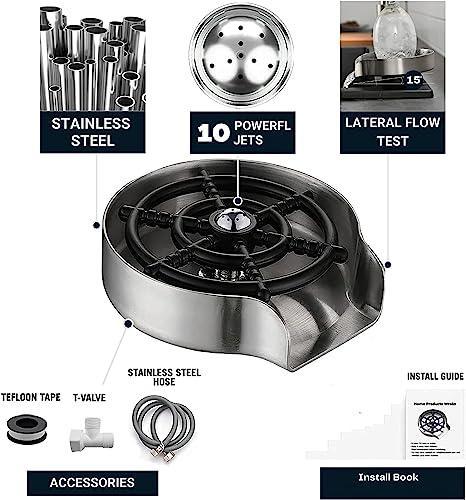 FOSSA Automatic Glass Rinser - Powerful Cup Washer for Kitchen Sink, Stainless Steel Baby Bottle Cleaner Sinks Attachment, Bar Accessories Spray Metal Fossa Home